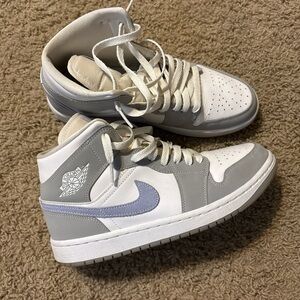 Gray and White Jordan 1 High-Top Sneakers